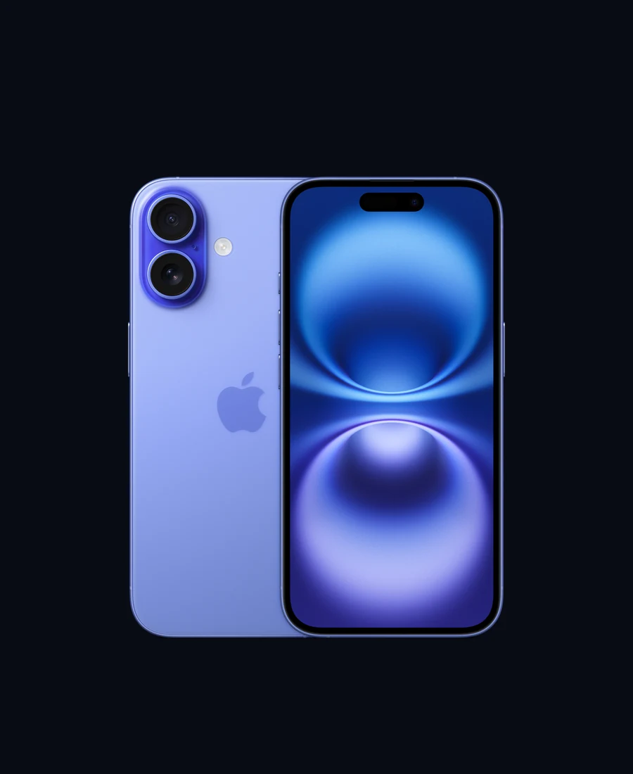 iPhone 16 in Ultramarine — official Apple product showcase photo