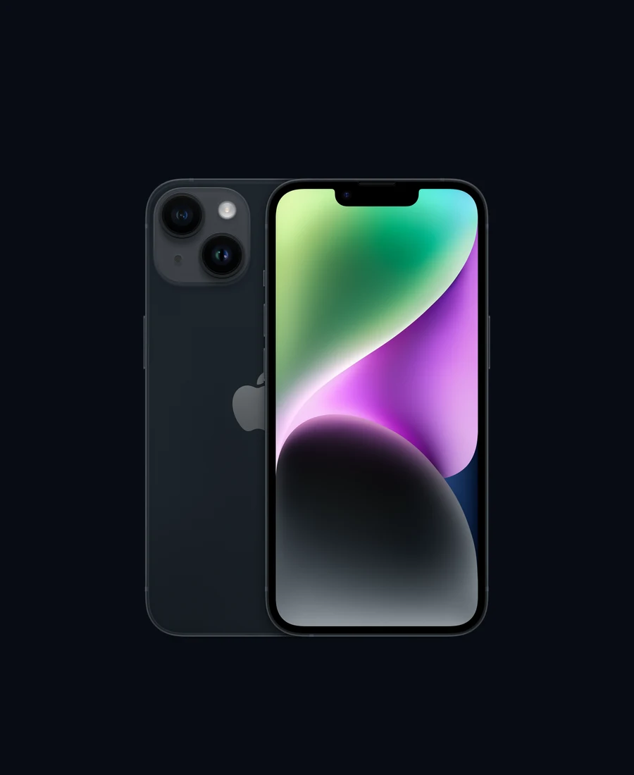 iPhone 14 in Midnight — official Apple product showcase photo